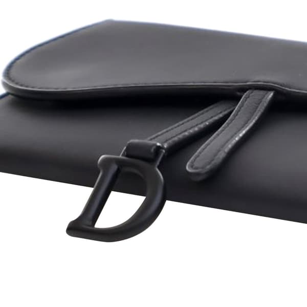 Pre-owned Dior Ultra Matte Calfskin Saddle Long Wallet With Chain Black