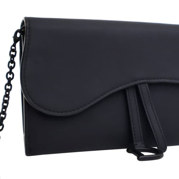 Pre-owned Dior Ultra Matte Calfskin Saddle Long Wallet With Chain Black