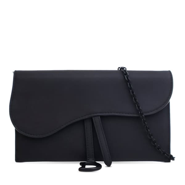 Pre-owned Dior Ultra Matte Calfskin Saddle Long Wallet With Chain Black