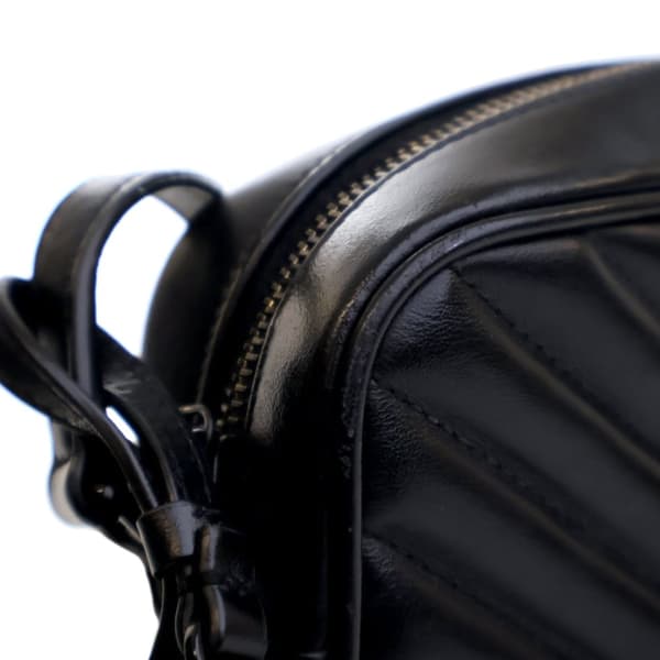 Pre-owned Saint Laurent Chevron Calfskin Monogram Monochrome Lou Camera Bag Black