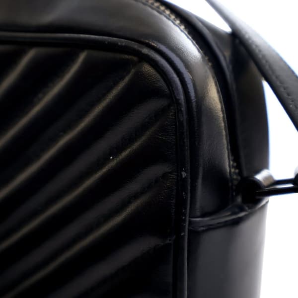 Pre-owned Saint Laurent Chevron Calfskin Monogram Monochrome Lou Camera Bag Black