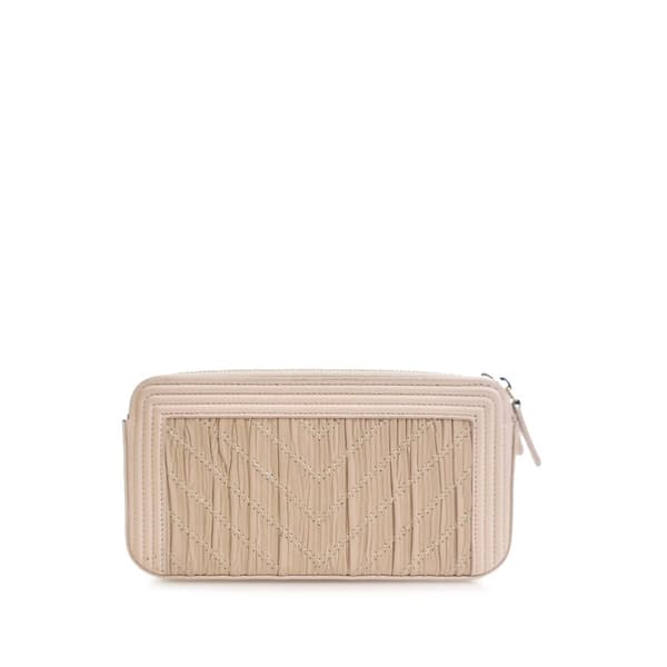 Pre-owned Chanel Small Chevron Crumpled Lambskin Boy Clutch With Chain Brown
