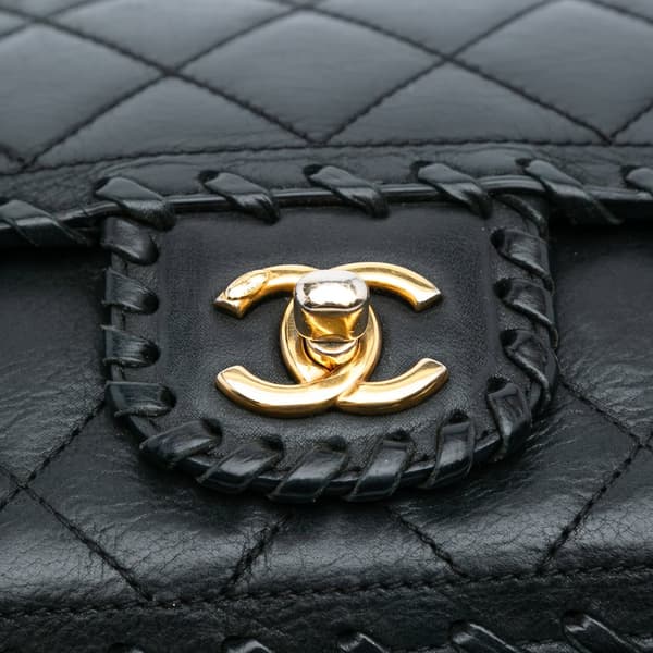 Pre-owned Chanel Quilted Lambskin Whipstitch Single Flap Black