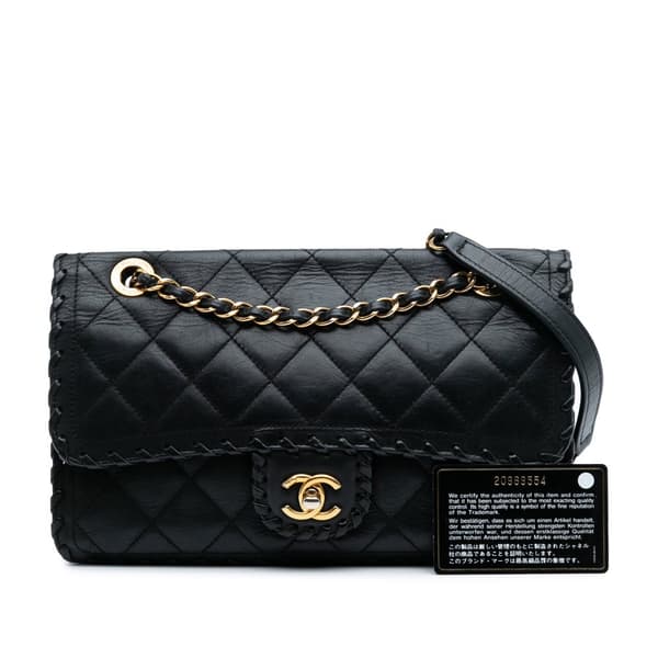 Pre-owned Chanel Quilted Lambskin Whipstitch Single Flap Black