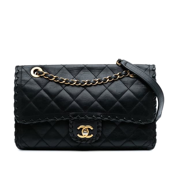 Pre-owned Chanel Quilted Lambskin Whipstitch Single Flap Black