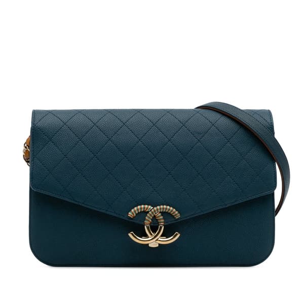 Pre-owned Chanel Paris Cuba Quilted Caviar Thread Around Flap Blue