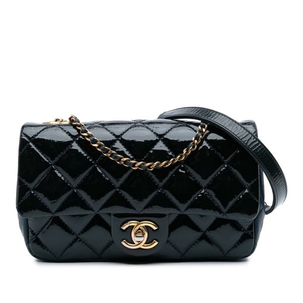 Pre-owned Chanel Paris-Salzburg Small Patent and Goatskin CC Eyelet Flap Blue