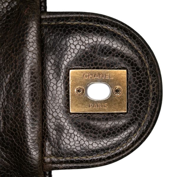 Pre-owned Chanel Large Quilted Glazed Caviar Shiva Flap Brown