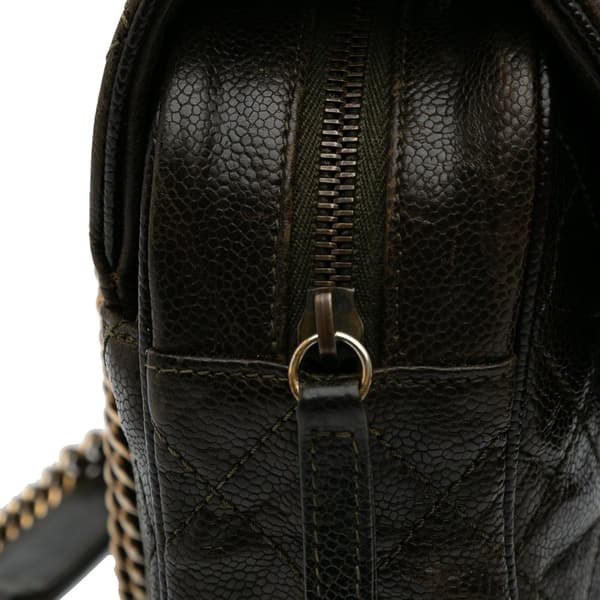 Pre-owned Chanel Large Quilted Glazed Caviar Shiva Flap Brown