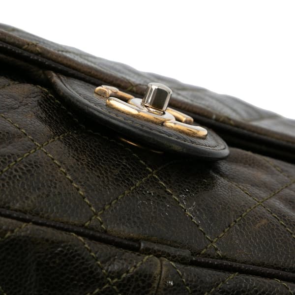 Pre-owned Chanel Large Quilted Glazed Caviar Shiva Flap Brown