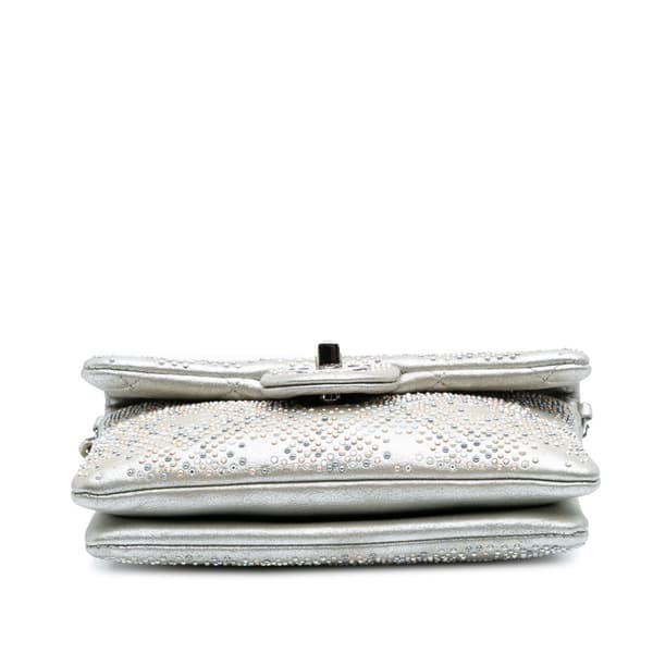 Pre-owned Chanel CC Iridescent and Studded Calfskin Flap Clutch on Chain Silver