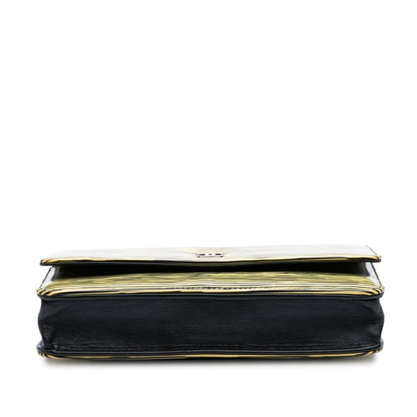 Pre-owned Chanel Patent Striped Wallet On Chain Yellow
