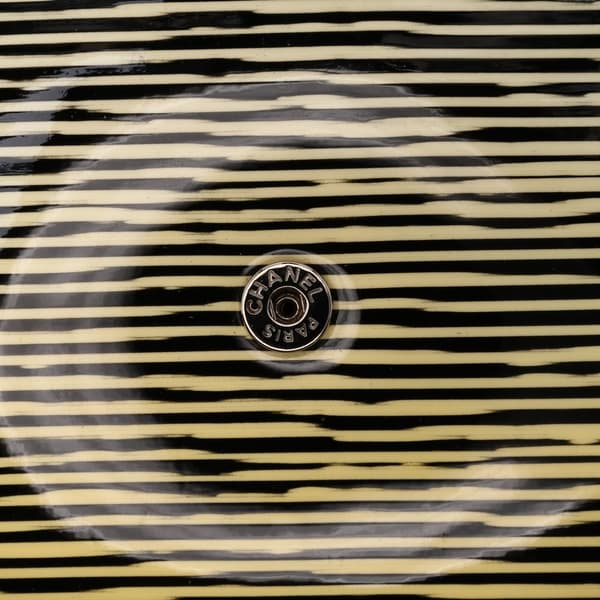 Pre-owned Chanel Patent Striped Wallet On Chain Yellow