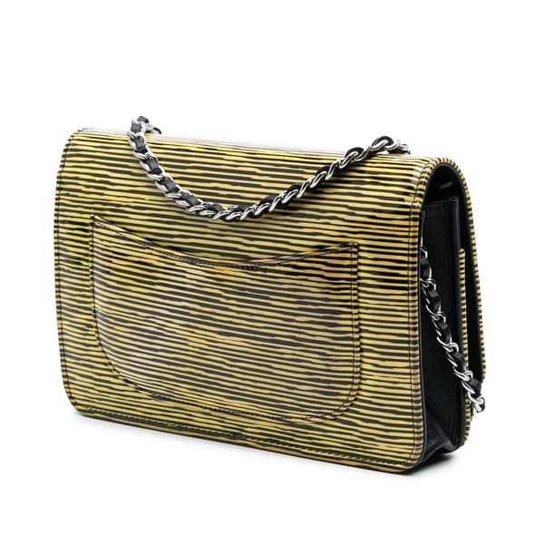 Pre-owned Chanel Patent Striped Wallet On Chain Yellow