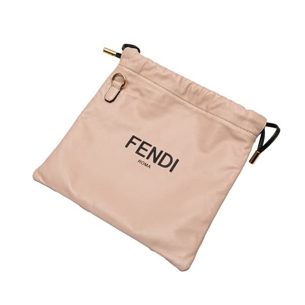 Pre-owned Fendi Small Leather Logo Drawstring Crossbody Pink