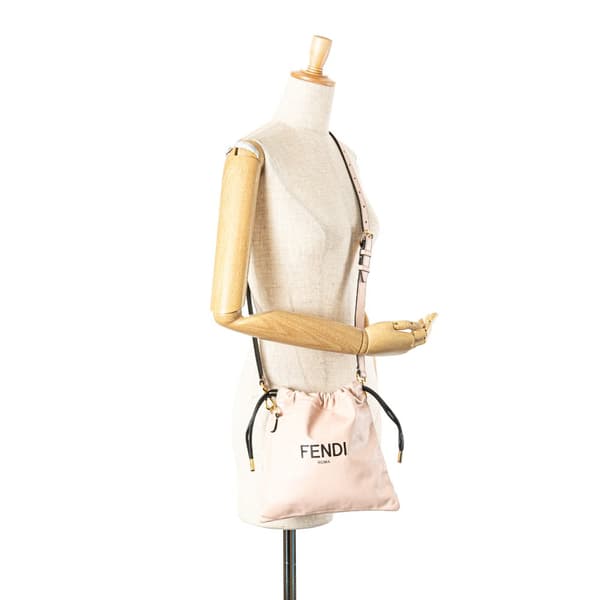 Pre-owned Fendi Small Leather Logo Drawstring Crossbody Pink