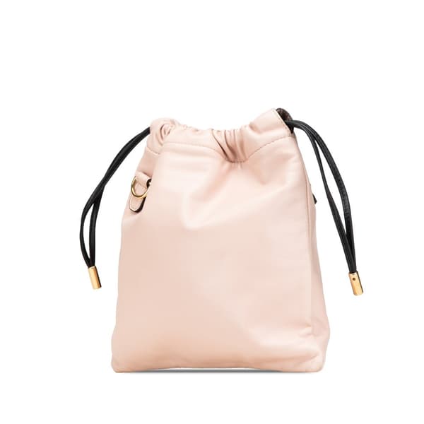 Pre-owned Fendi Small Leather Logo Drawstring Crossbody Pink