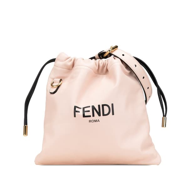 Pre-owned Fendi Small Leather Logo Drawstring Crossbody Pink
