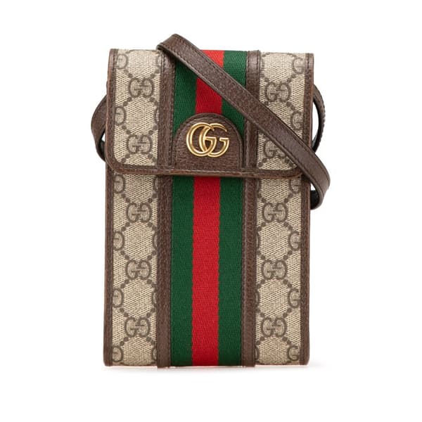 Pre-owned Gucci Mini GG Supreme Web Ophidia Crossbody Brown