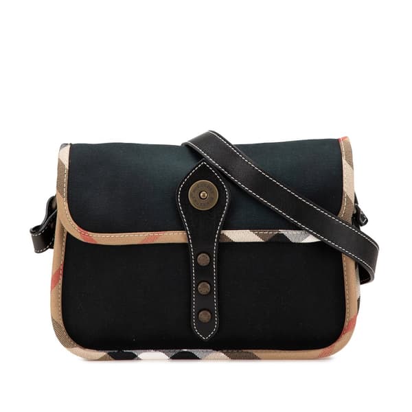 Pre-owned Burberry Nova Check Trimmed Canvas Crossbody Black