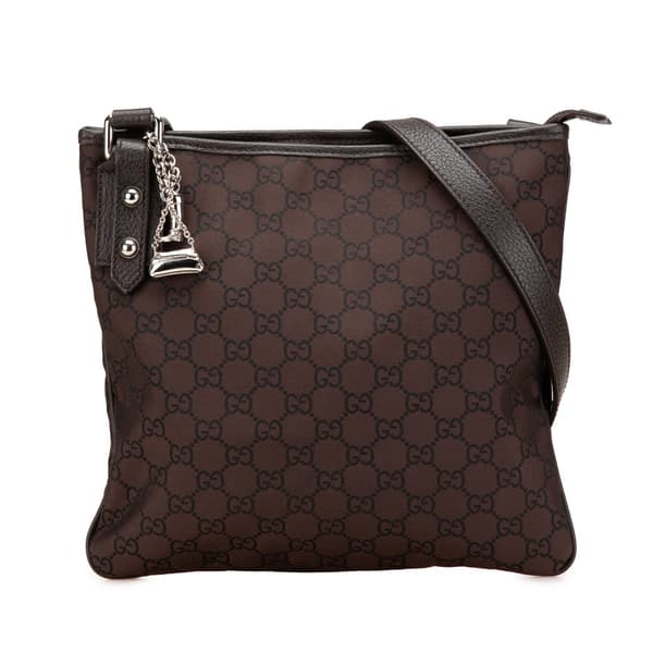 Pre-owned Gucci GG Nylon Jolicoeur Crossbody Brown