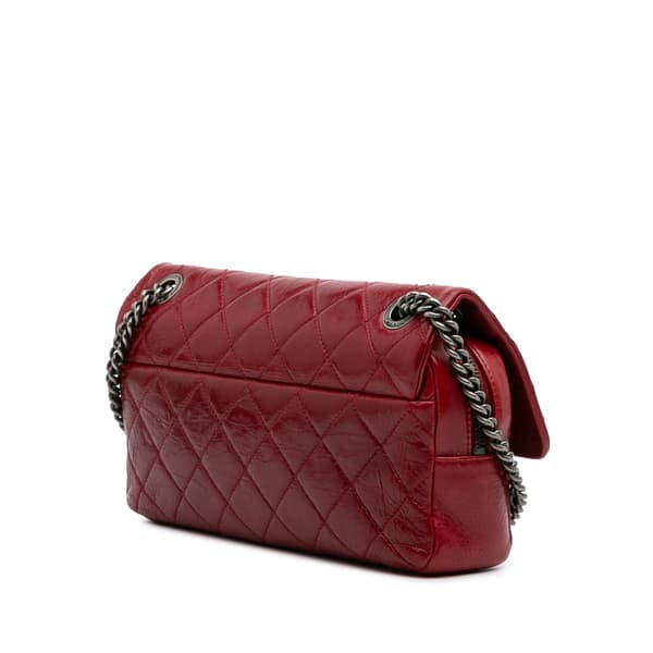 Pre-owned Chanel Medium Glazed Calfskin Duo Color Flap Red