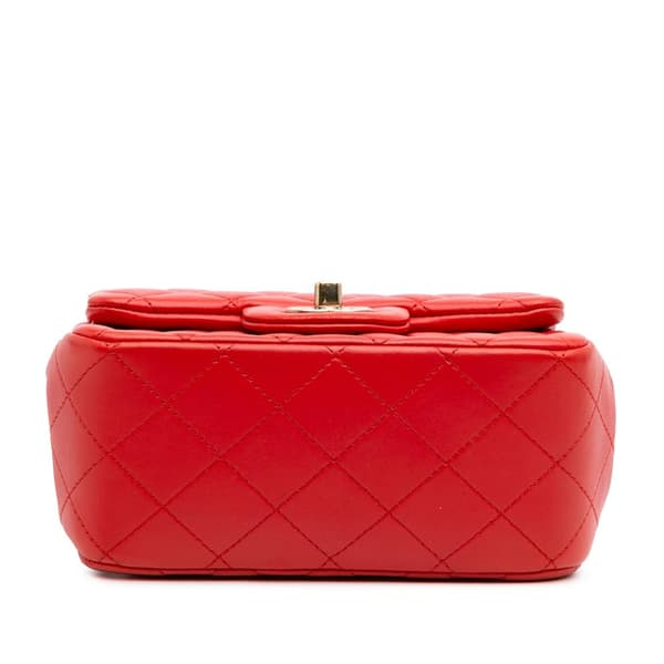 Pre-owned Chanel Mini Square Classic Lambskin Single Flap Red