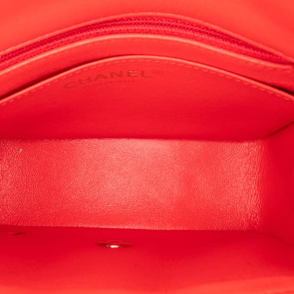Pre-owned Chanel Mini Square Classic Lambskin Single Flap Red