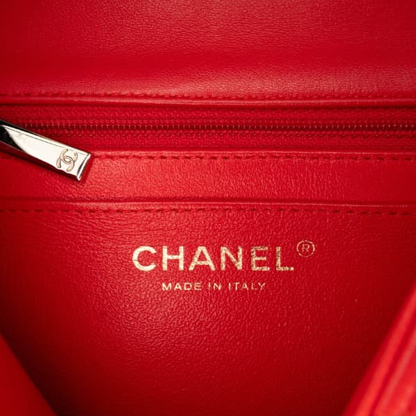 Pre-owned Chanel Mini Square Classic Lambskin Single Flap Red