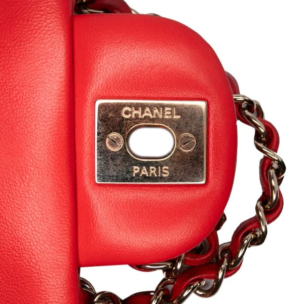 Pre-owned Chanel Mini Square Classic Lambskin Single Flap Red