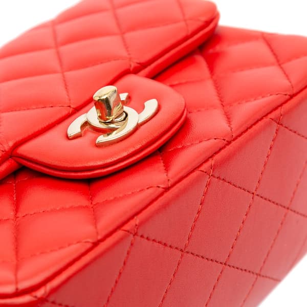 Pre-owned Chanel Mini Square Classic Lambskin Single Flap Red