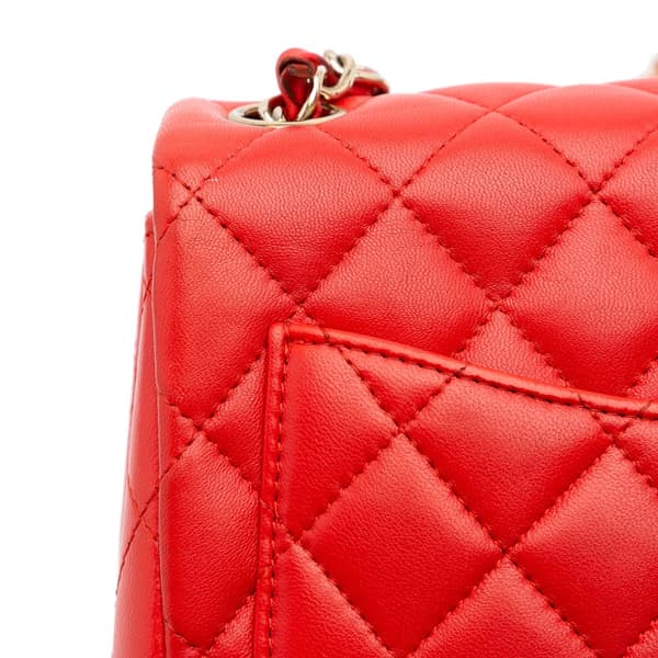 Pre-owned Chanel Mini Square Classic Lambskin Single Flap Red