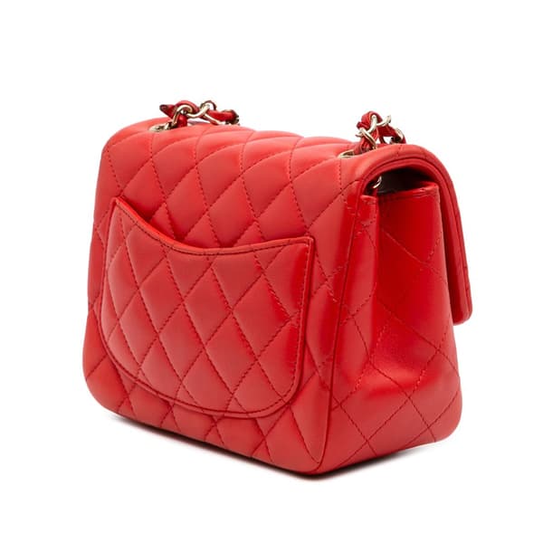 Pre-owned Chanel Mini Square Classic Lambskin Single Flap Red
