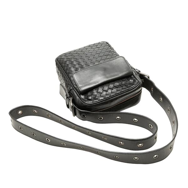 Pre-owned Bottega Veneta Nappa Intrecciato Front Pocket Crossbody Black