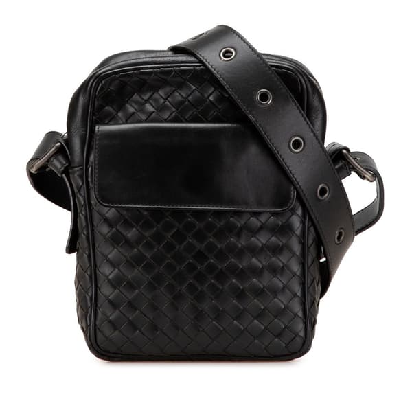 Pre-owned Bottega Veneta Nappa Intrecciato Front Pocket Crossbody Black