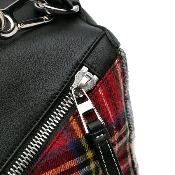 Pre-owned LOEWE XL Leather and Wool Tartan Puzzle Crossbody Black
