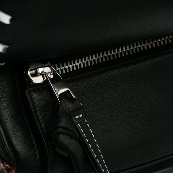 Pre-owned LOEWE XL Leather and Wool Tartan Puzzle Crossbody Black