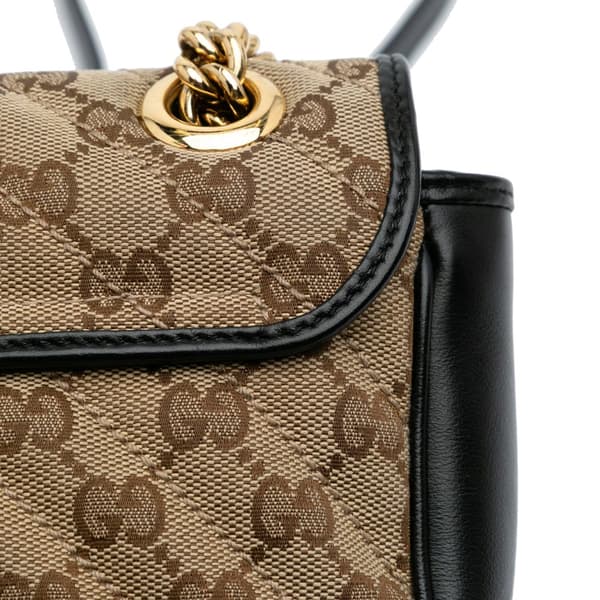 Pre-owned Gucci Small GG Marmont Matelasse Canvas Flap Crossbody Brown