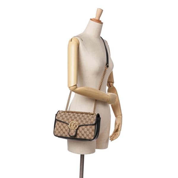 Pre-owned Gucci Small GG Marmont Matelasse Canvas Flap Crossbody Brown
