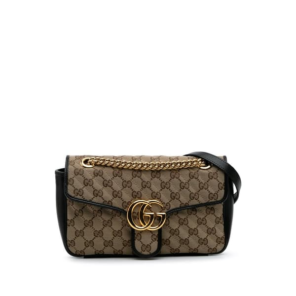 Pre-owned Gucci Small GG Marmont Matelasse Canvas Flap Crossbody Brown