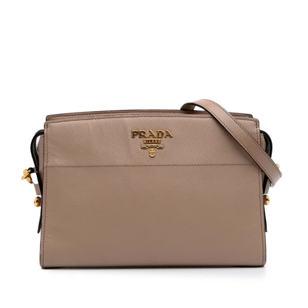 Pre-owned Prada Saffiano and City Calf Esplanade Crossbody Brown
