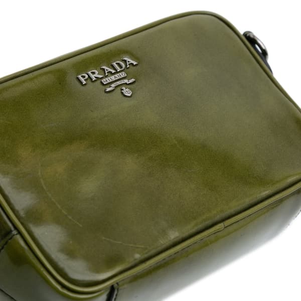 Pre-owned Prada Mini Spazzolato Camera Bag Green