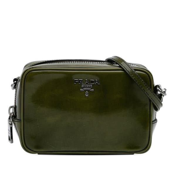 Pre-owned Prada Mini Spazzolato Camera Bag Green