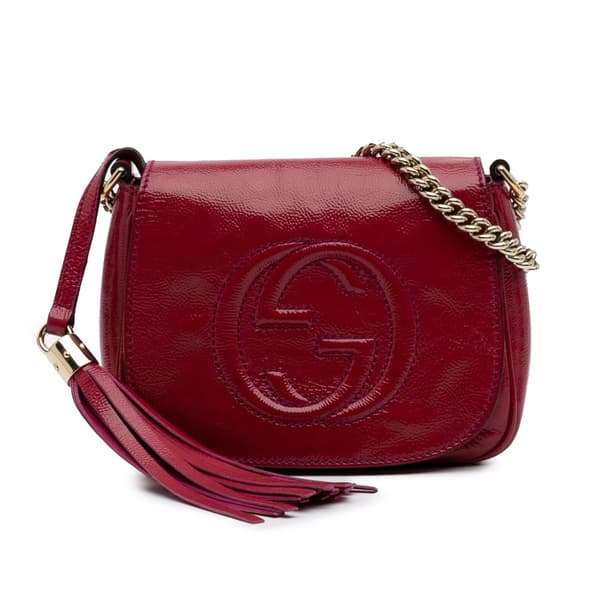 Pre-owned Gucci Small Patent Soho Chain Flap Crossbody Red