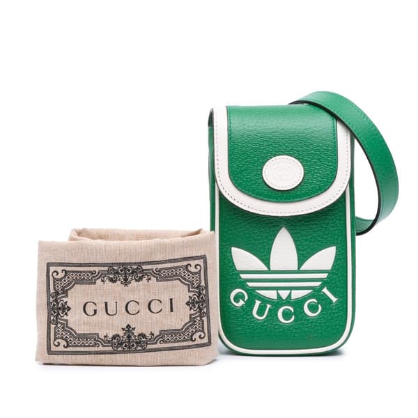 Pre-owned Gucci Adidas Leather Phone Case Crossbody Green