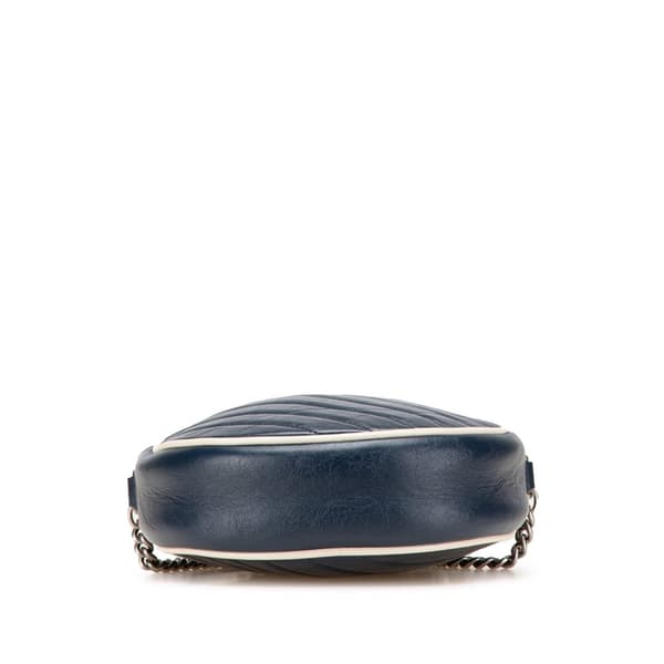 Pre-owned Gucci Mini GG Marmont Matelasse Leather Torchon Round Crossbody Blue