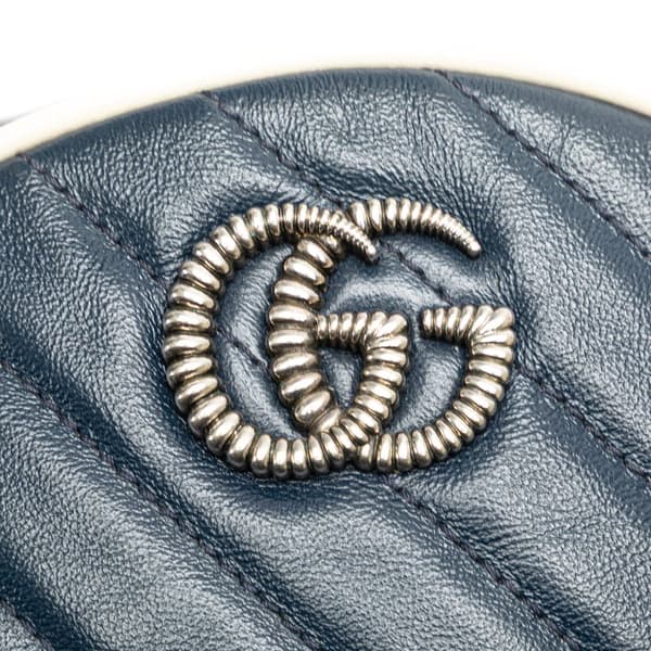 Pre-owned Gucci Mini GG Marmont Matelasse Leather Torchon Round Crossbody Blue