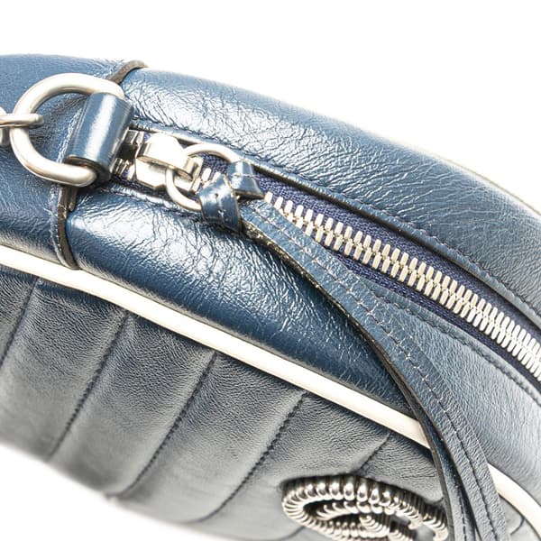 Pre-owned Gucci Mini GG Marmont Matelasse Leather Torchon Round Crossbody Blue