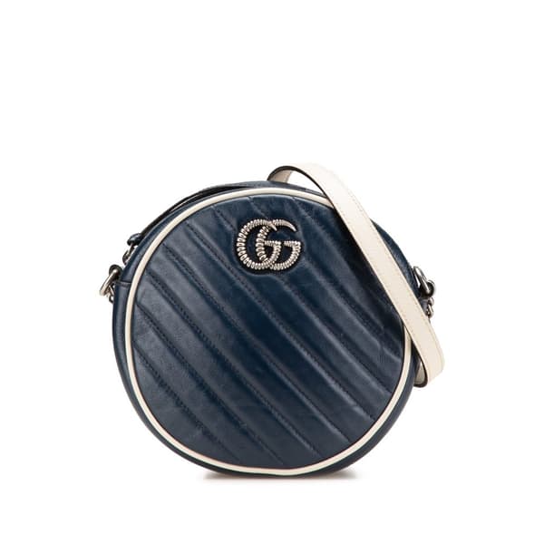 Pre-owned Gucci Mini GG Marmont Matelasse Leather Torchon Round Crossbody Blue