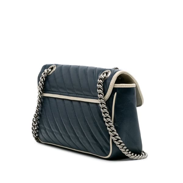 Pre-owned Gucci Small GG Marmont Matelasse Leather Torchon Flap Crossbody Blue